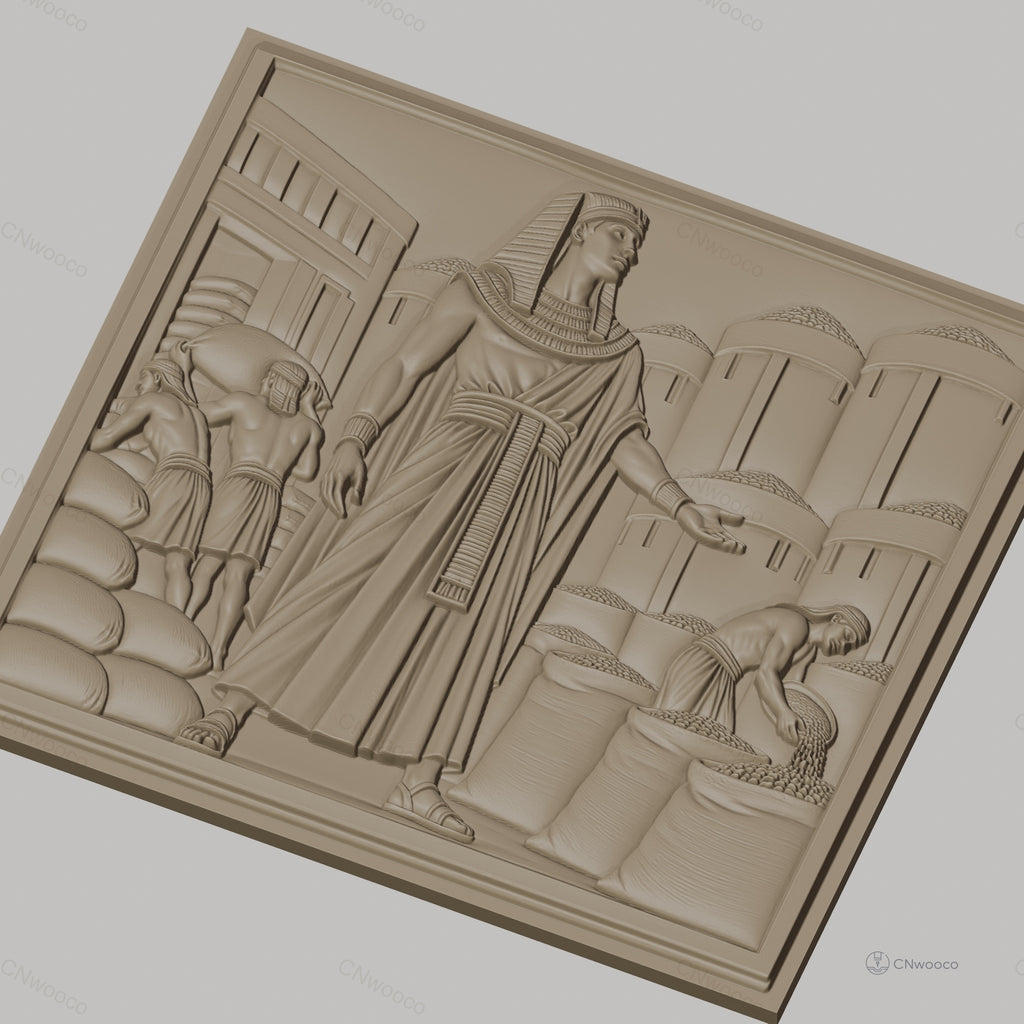 Fichier CNC & impression 3D ancien Égypte, homme en toge avec sacs et grenier, haute qualité relief STL