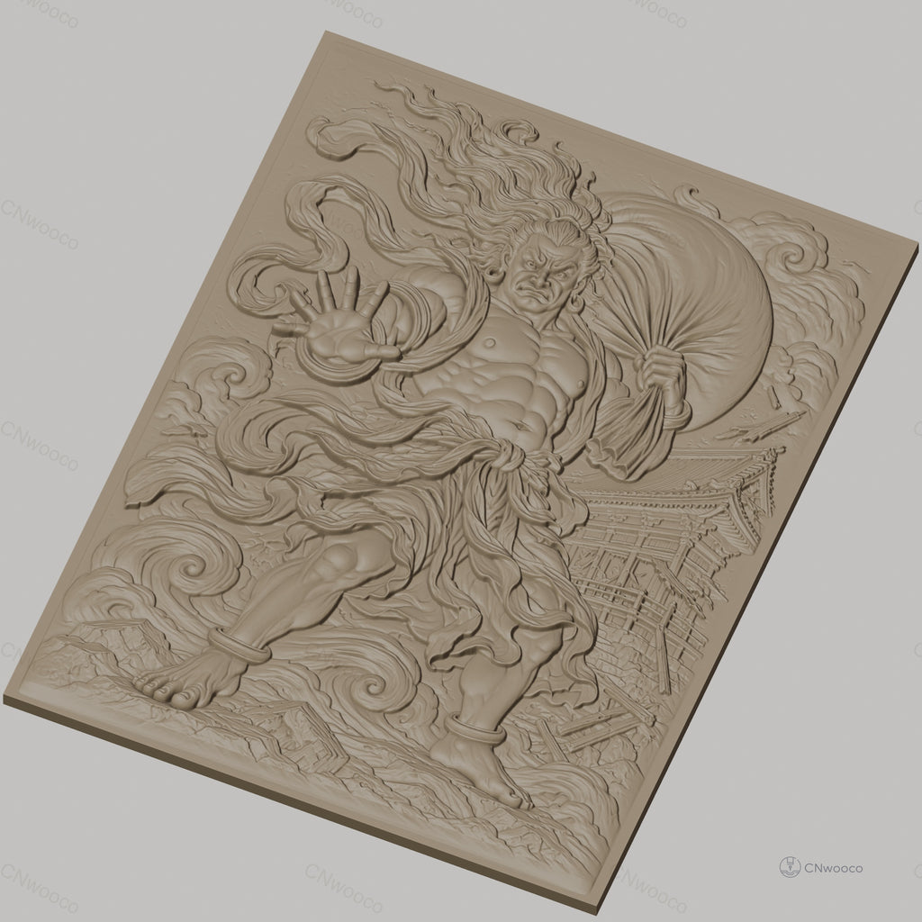 Fichier CNC & impression 3D guerrier japonais, temple traditionnel, nuages tourbillonnants, haute qualité relief STL