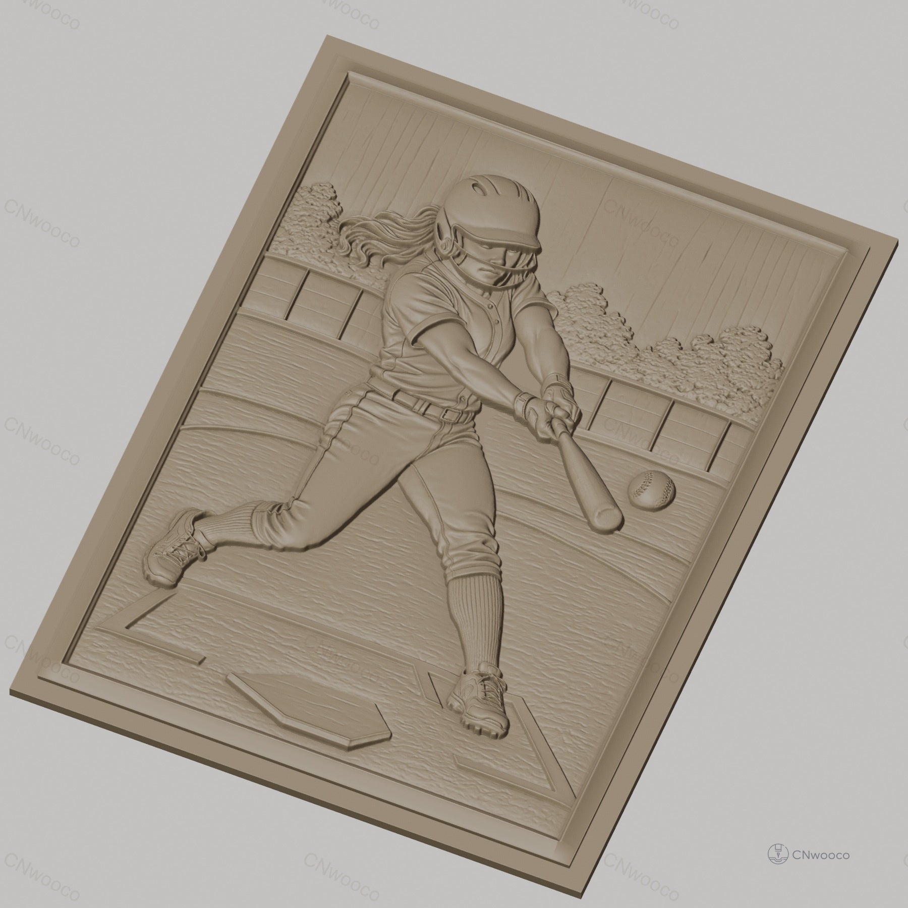 Fichier CNC & impression 3D Softball joueur battant balle, terrain et casque, haute qualité relief STL