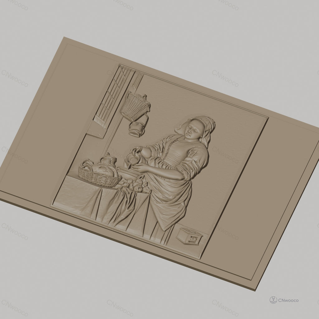 Fichier CNC & impression 3D La Laitière, femme versant du lait, panier de pain, haute qualité relief STL