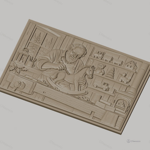 Fichier CNC & impression 3D atelier de menuiserie, artisan sculptant cheval à bascule, haute qualité relief STL