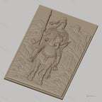 Fichier CNC & impression 3D cavalier médiéval à cheval, château et montagnes, haute qualité relief STL