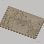 Fichier CNC & impression 3D apiculteur avec ruche, abeilles et fleurs, haute qualité relief STL