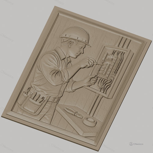 Fichier CNC & impression 3D électricien travaillant sur panneau électrique, outils de travail, haute qualité relief STL
