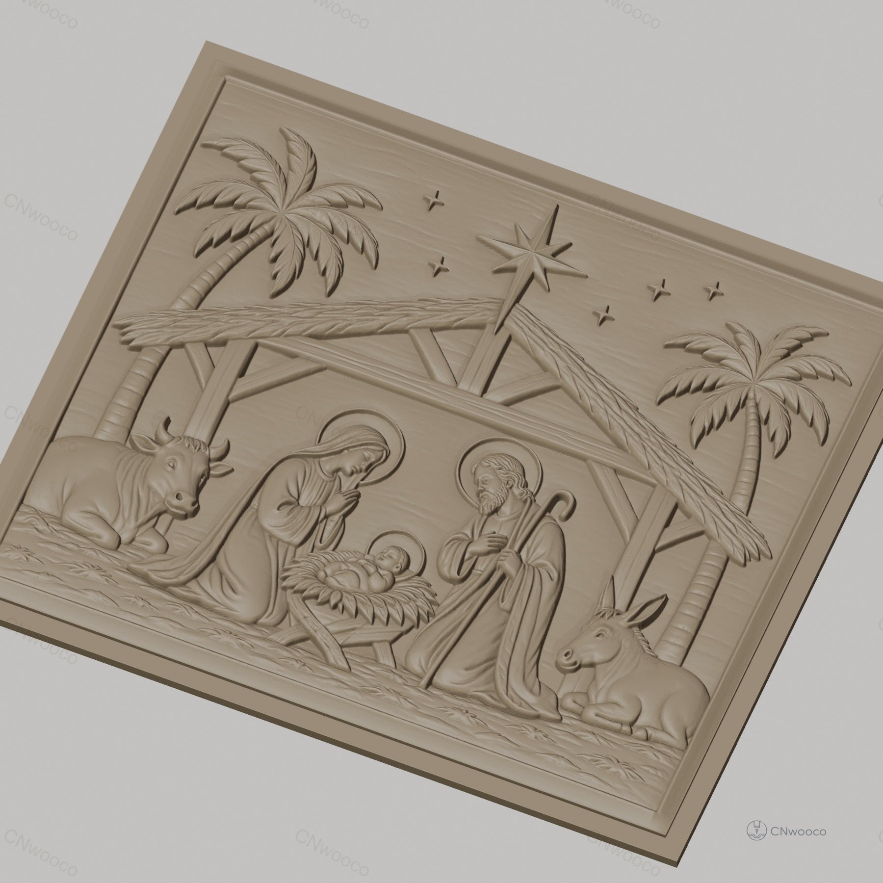 Fichier CNC & impression 3D Nativité, crèche avec Marie Joseph bébé Jésus et animaux, haute qualité relief STL