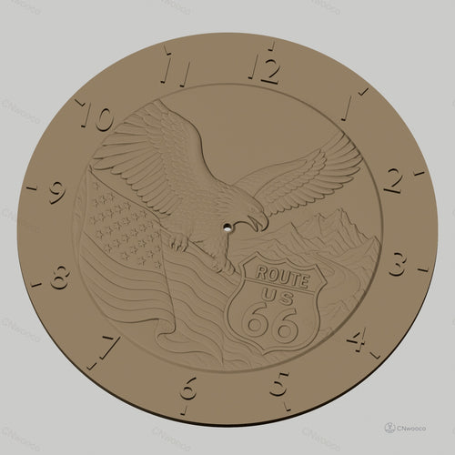Fichier CNC & impression 3D horloge murale aigle drapeau US Route 66 STL