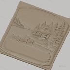Fichier CNC & impression 3D chalet lac, ponton, arbres et rochers, haute qualité relief STL