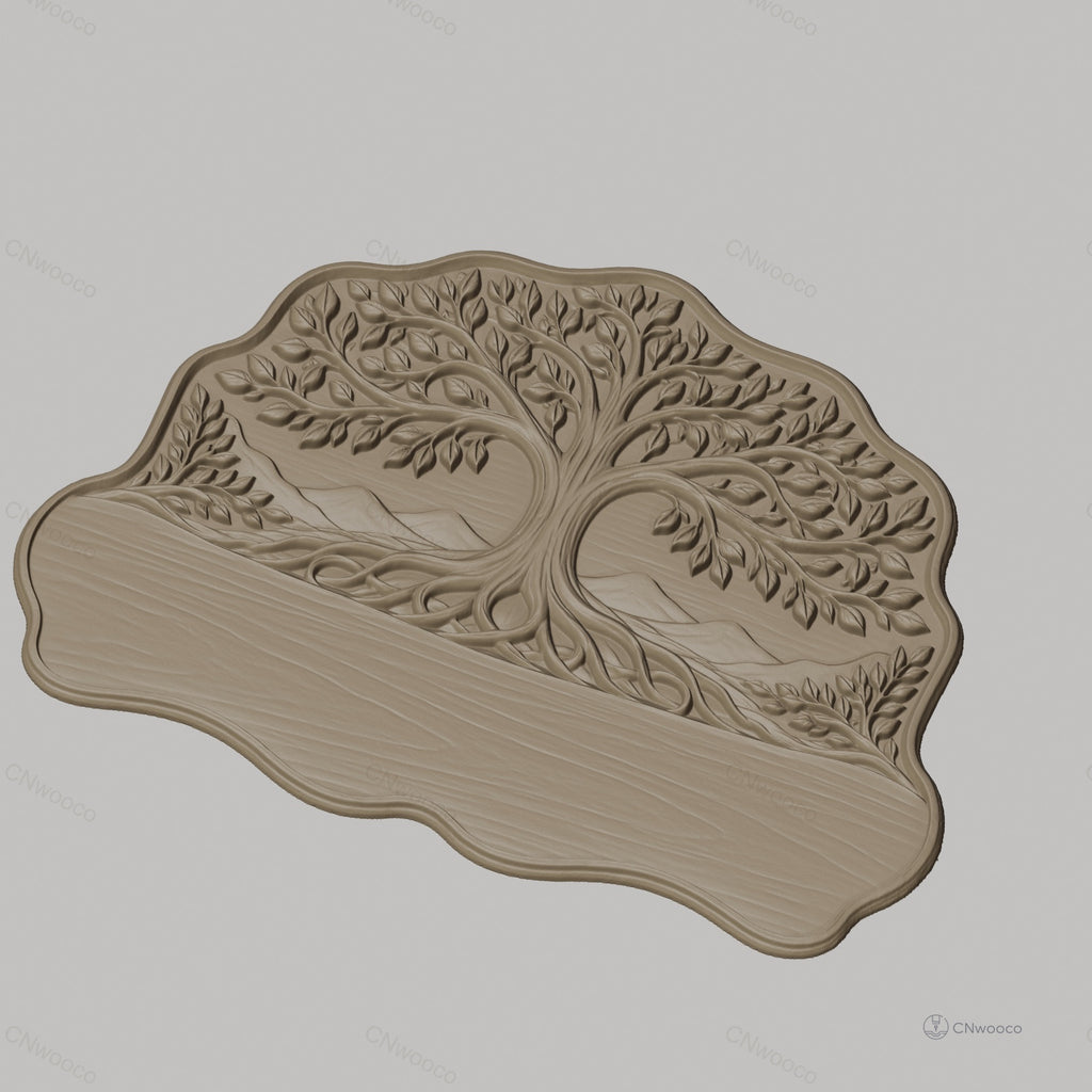 Fichier CNC porte-clés mural enseigne décorative arbre de vie, nature, branches et feuilles, STL très haute qualité
