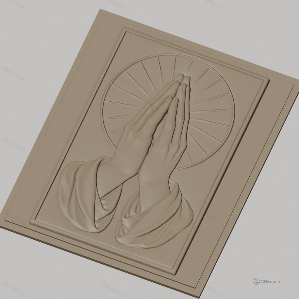 Fichier CNC & impression 3D mains en prière, halo religieux, haute qualité relief STL