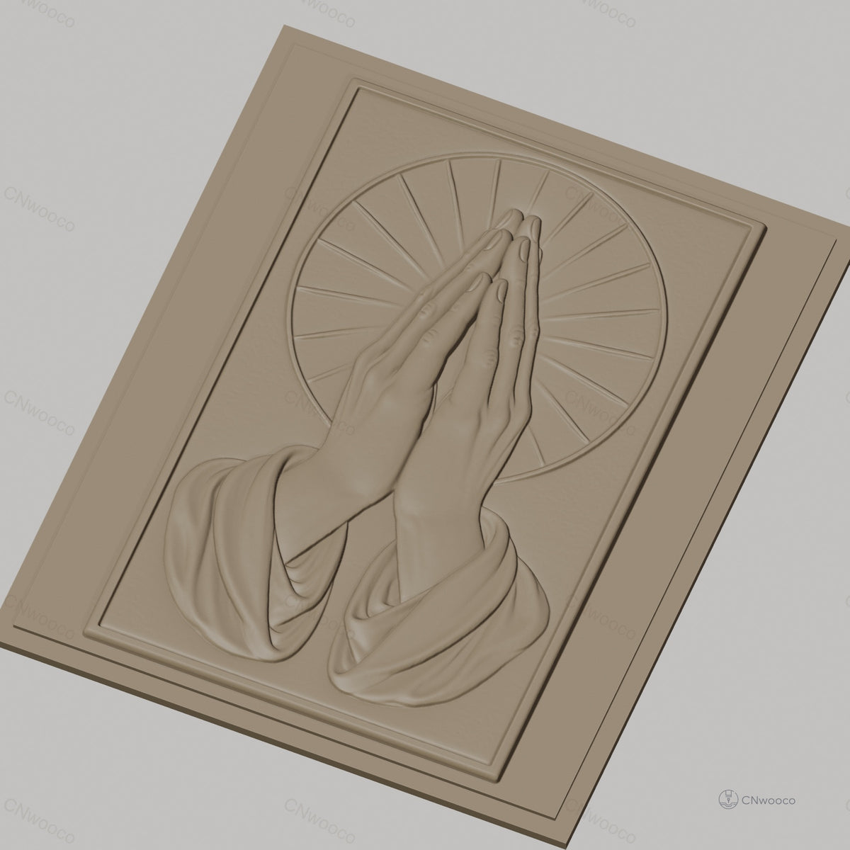 Fichier CNC & impression 3D mains en prière, halo religieux, haute qualité relief STL