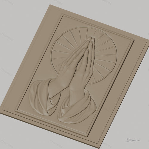 Fichier CNC & impression 3D mains en prière, halo religieux, haute qualité relief STL