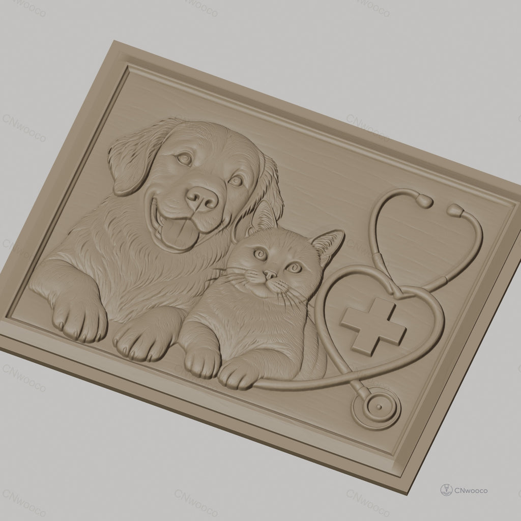Fichier CNC & impression 3D vétérinaire chien chat stéthoscope cœur croix, haute qualité relief STL