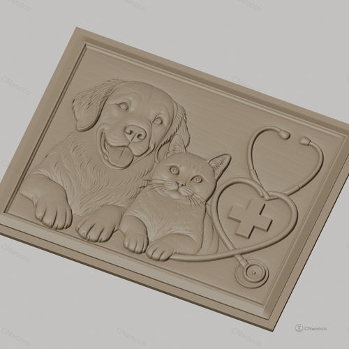 Fichier CNC & impression 3D vétérinaire chien chat stéthoscope cœur croix, haute qualité relief STL