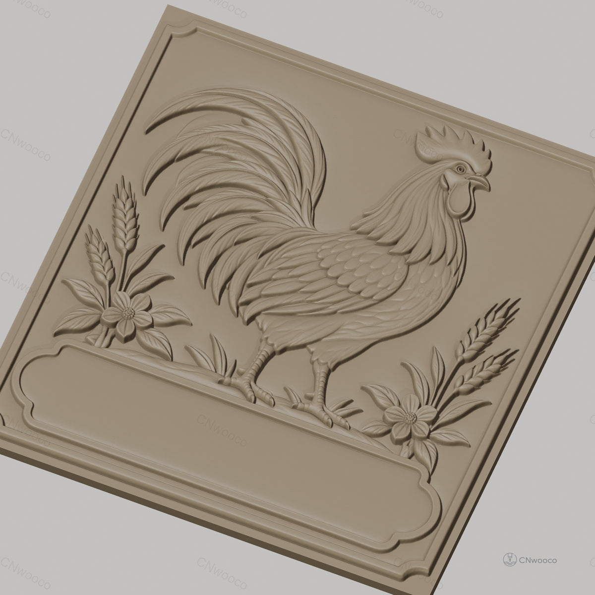 Fichier CNC & impression 3D coq avec fleurs et blé, haute qualité relief STL