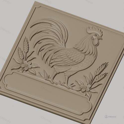 Fichier CNC & impression 3D coq avec fleurs et blé, haute qualité relief STL