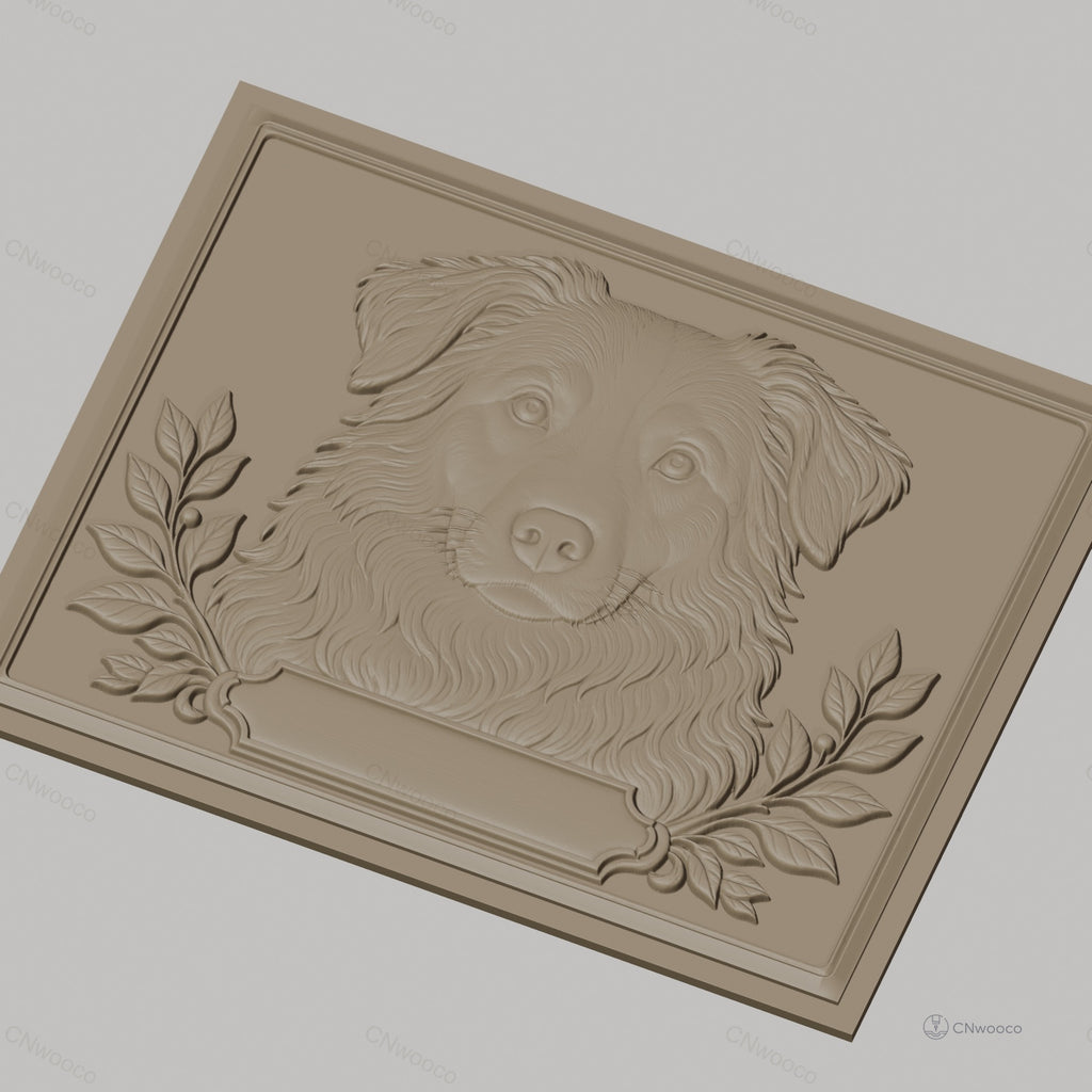 Fichier CNC & impression 3D chien avec cadre floral, portrait relief haute qualité relief STL