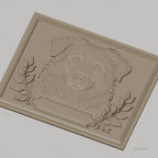 Fichier CNC & impression 3D chien avec cadre floral, portrait relief haute qualité relief STL