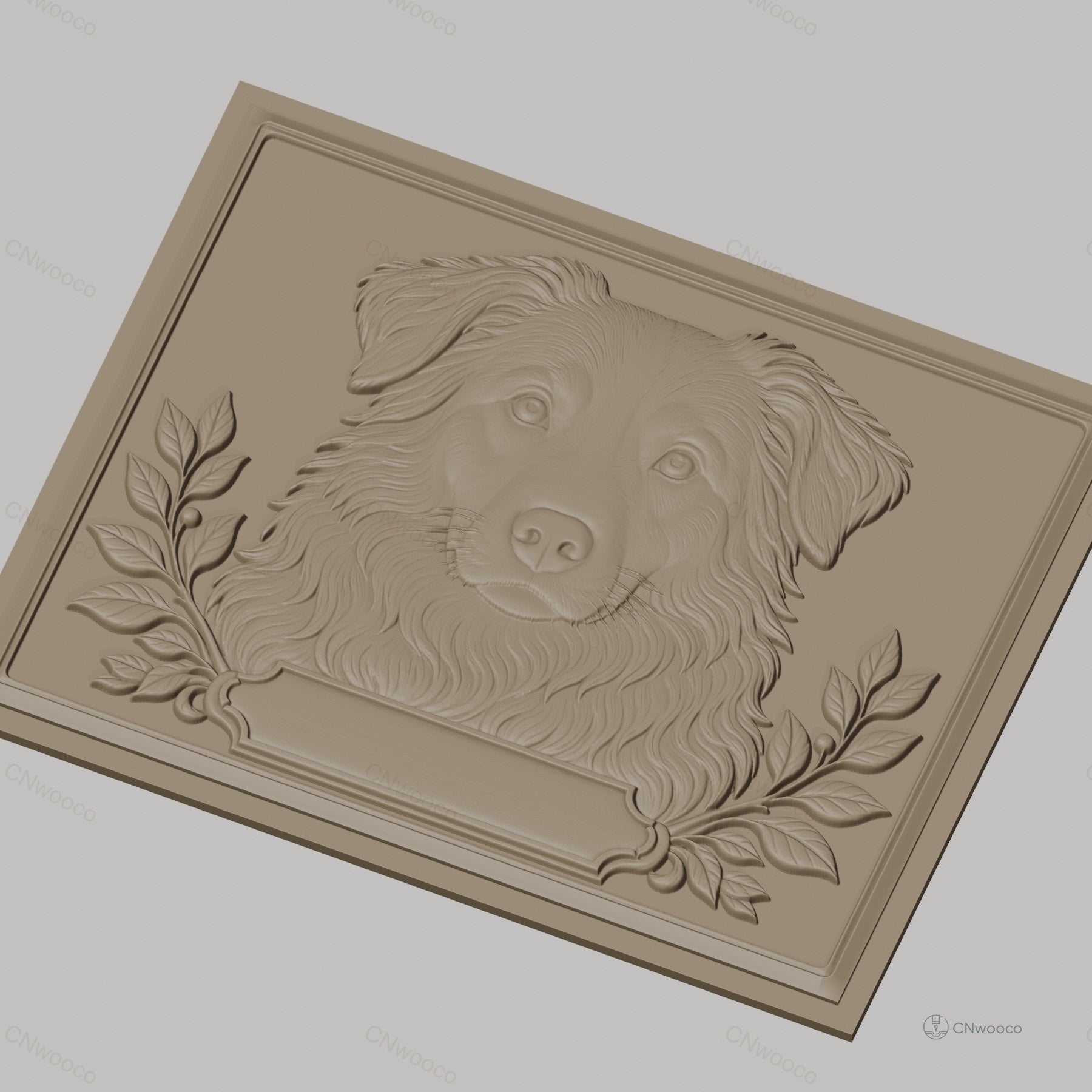 Fichier CNC & impression 3D chien avec cadre floral, portrait relief haute qualité relief STL