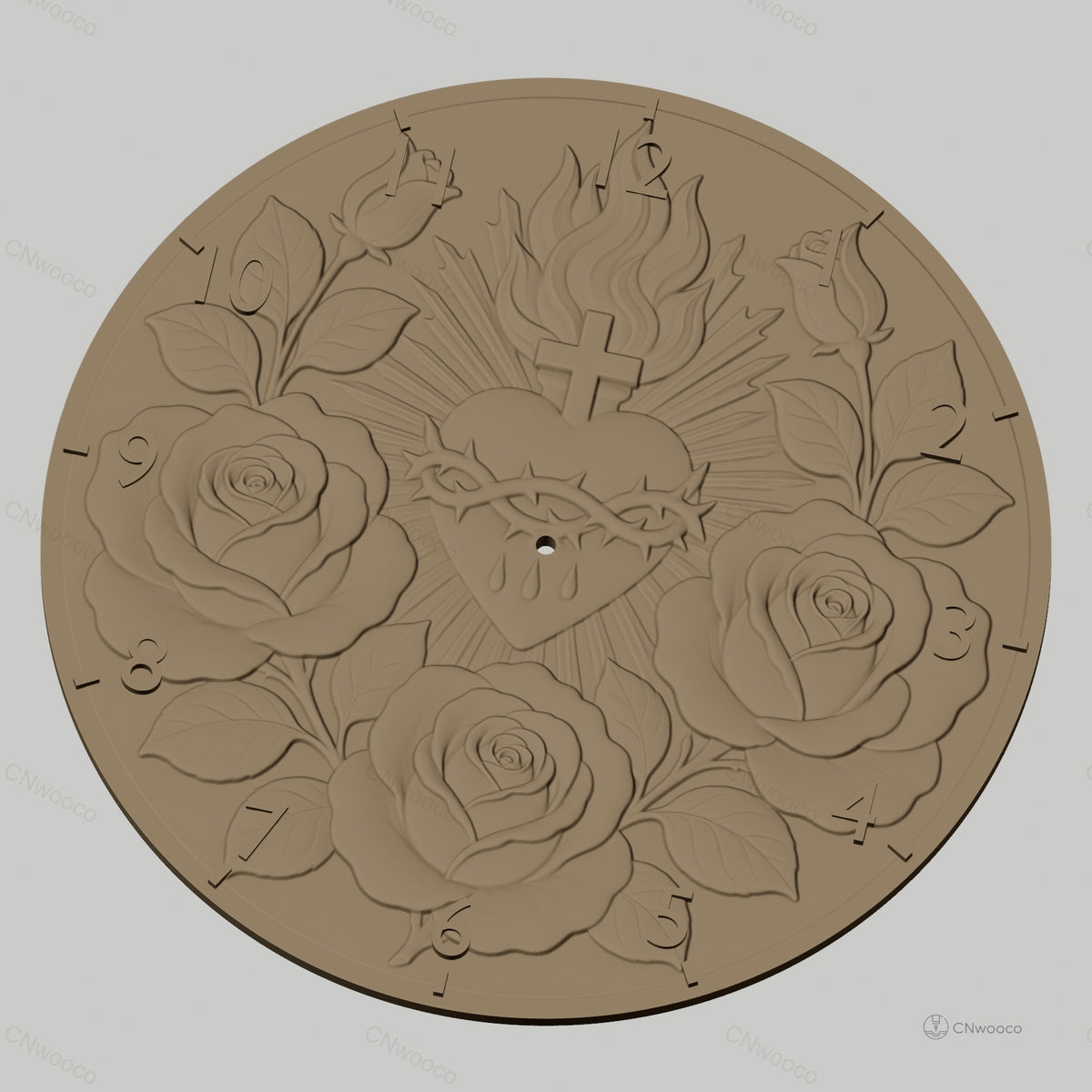 Fichier CNC & impression 3D horloge murale Sacré-Cœur et roses STL
