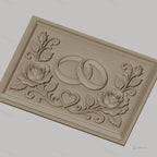 Fichier CNC & impression 3D thème mariage, bagues entrelacées, roses et cœur, haute qualité relief STL