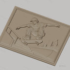 Fichier CNC & impression 3D Skateur sautant à la rampe avec ville en arrière-plan, haute qualité relief STL
