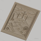 Fichier CNC & impression 3D scène chrétienne, croix sur colline avec rivière et arbres, haute qualité relief STL
