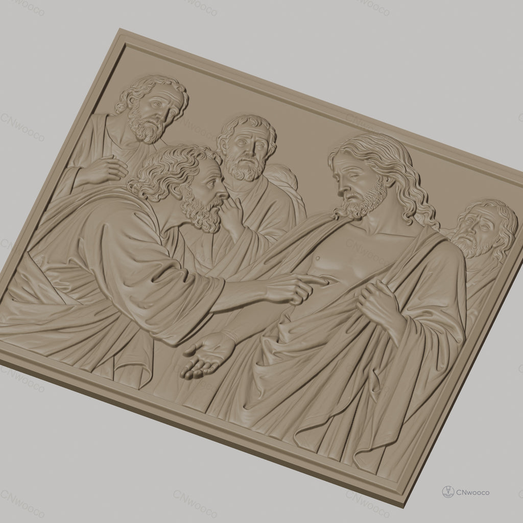 Fichier CNC & impression 3D scène biblique Jésus et Thomas, disciples, haute qualité relief STL