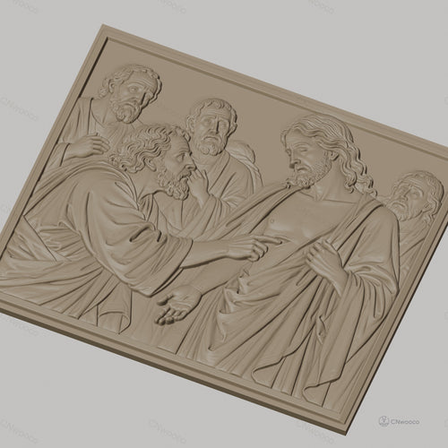 Fichier CNC & impression 3D scène biblique Jésus et Thomas, disciples, haute qualité relief STL