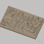 Fichier CNC & impression 3D Noël, Père Noël avec traîneau, rennes, cadeaux et sapins, haute qualité relief STL