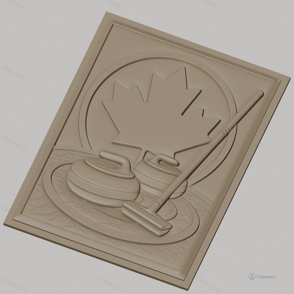 Fichier CNC & impression 3D curling canadien, pierres de curling et feuille d'érable, haute qualité relief STL