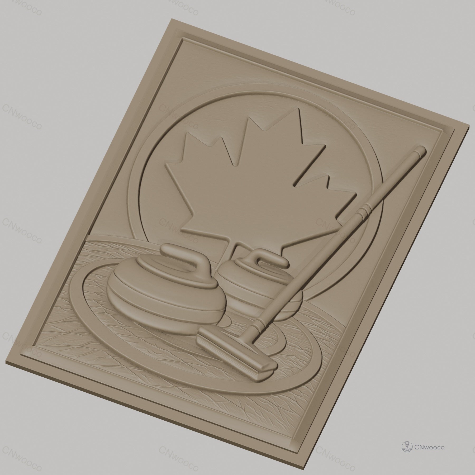 Fichier CNC & impression 3D curling canadien, pierres de curling et feuille d'érable, haute qualité relief STL