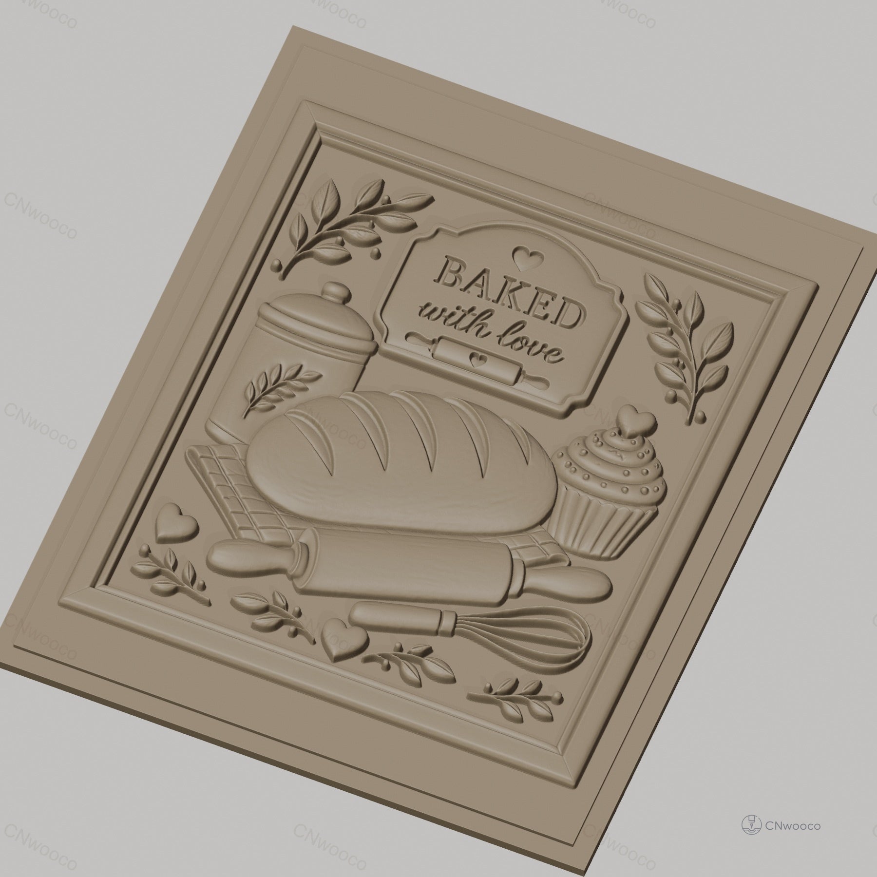 Fichier CNC & impression 3D thème boulangerie, pain, cupcake, rouleau à pâtisserie, fouet, haute qualité relief STL