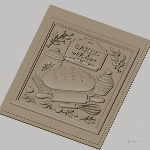 Fichier CNC & impression 3D thème boulangerie, pain, cupcake, rouleau à pâtisserie, fouet, haute qualité relief STL