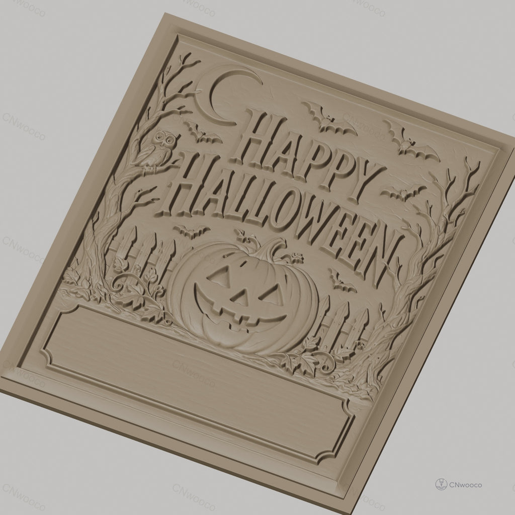Fichier CNC & impression 3D Halloween, citrouille jack-o-lantern, chauves-souris et hibou, haute qualité relief STL
