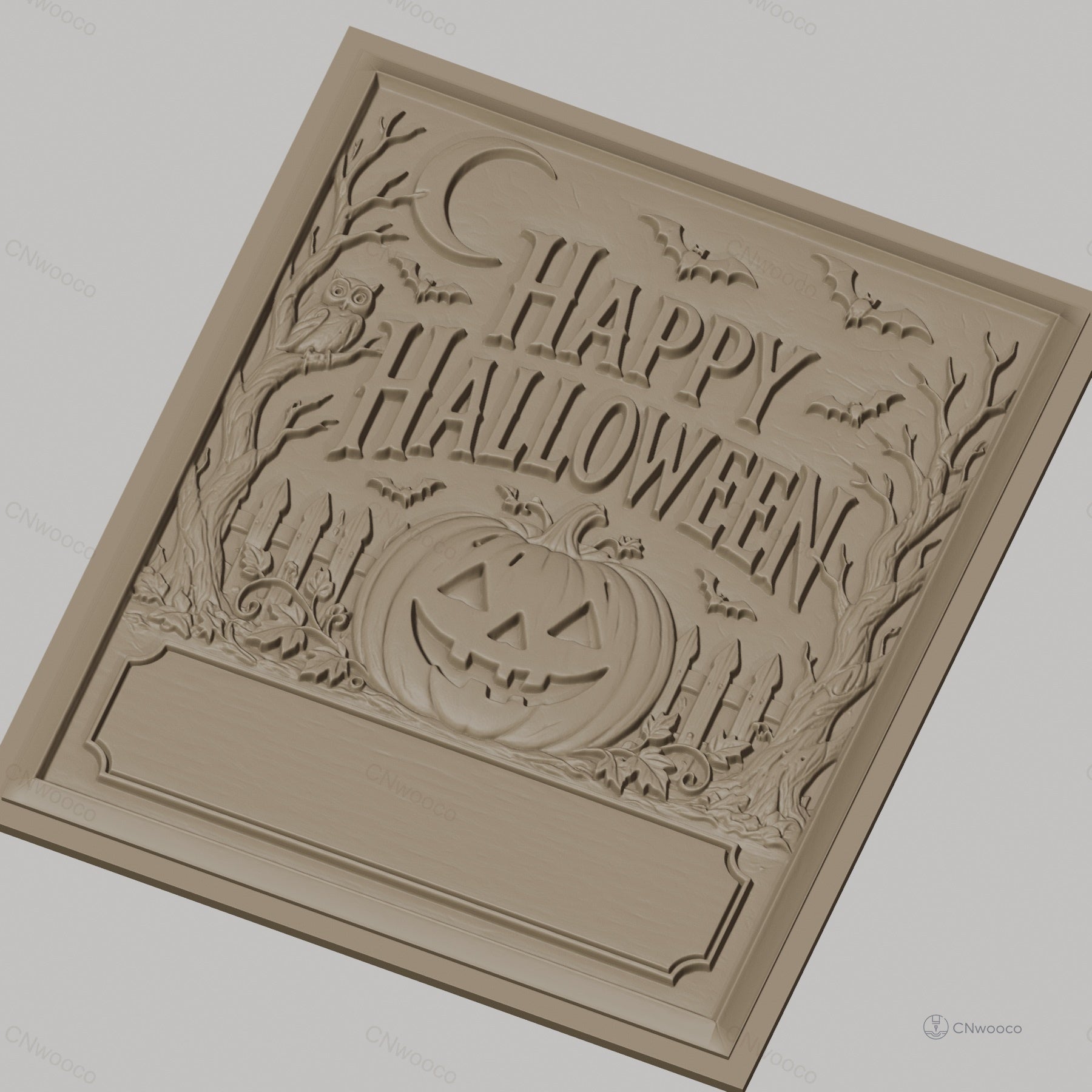 Fichier CNC & impression 3D Halloween, citrouille jack-o-lantern, chauves-souris et hibou, haute qualité relief STL