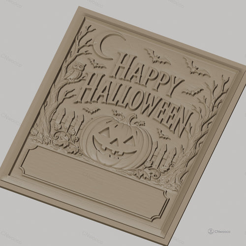 Fichier CNC & impression 3D Halloween, citrouille jack-o-lantern, chauves-souris et hibou, haute qualité relief STL