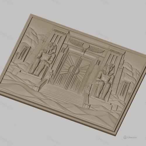 Fichier CNC & impression 3D temple égyptien, statues de pharaon, porte ornée, haute qualité relief STL