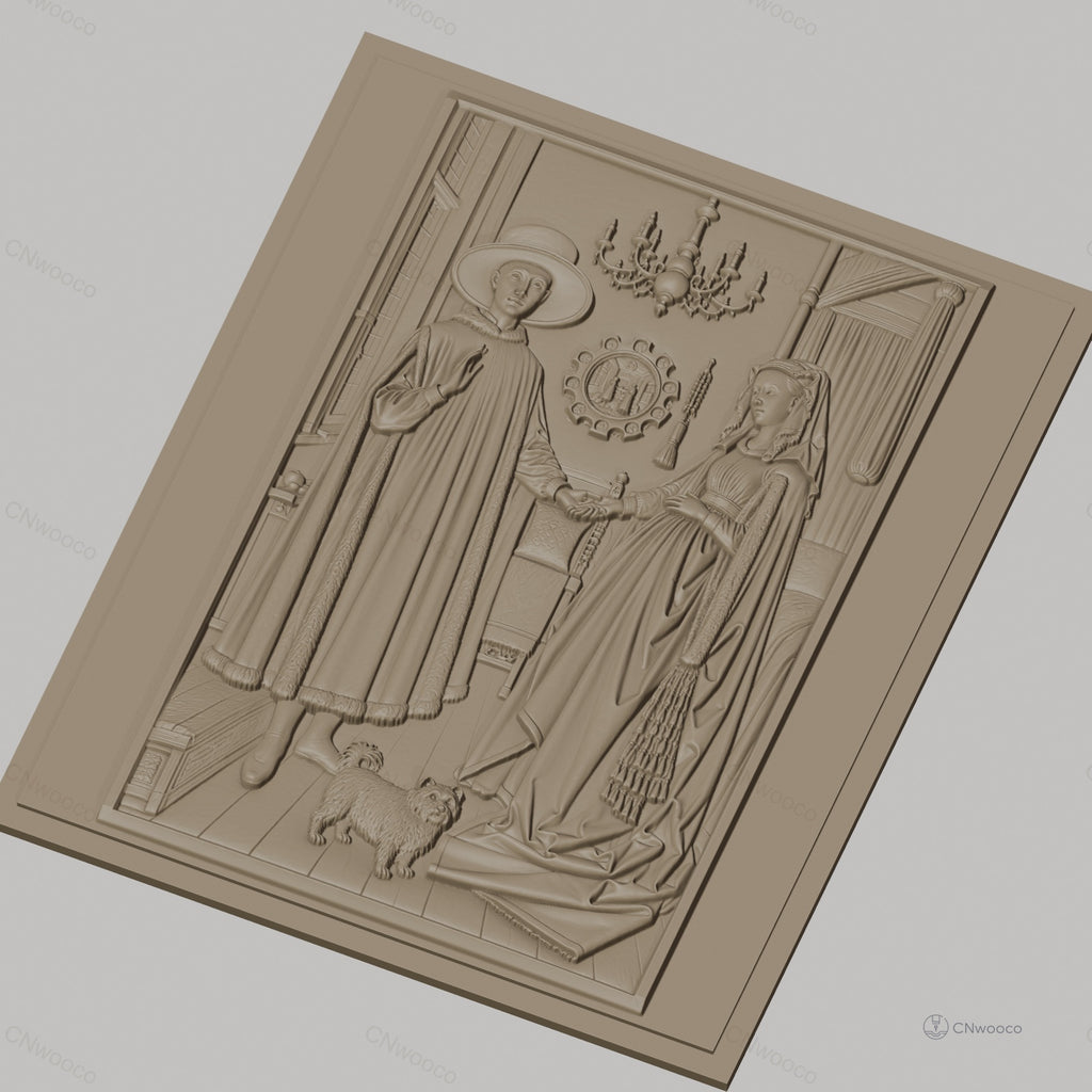 Fichier CNC & impression 3D Portrait de couple historique avec chien et chandelier, haute qualité relief STL