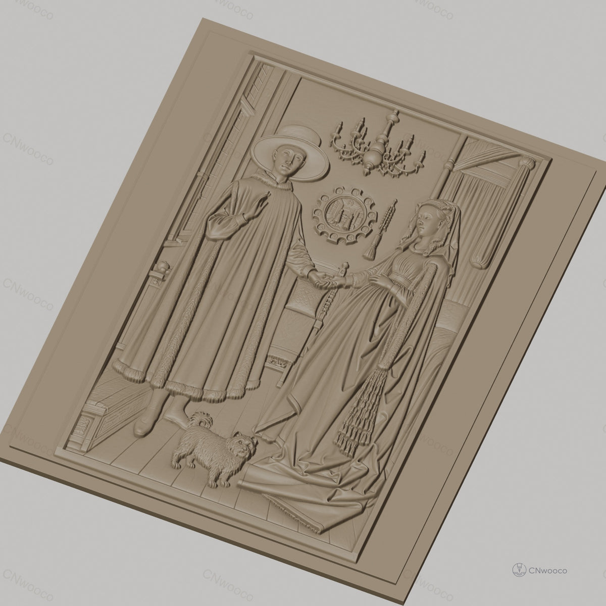 Fichier CNC & impression 3D Portrait de couple historique avec chien et chandelier, haute qualité relief STL