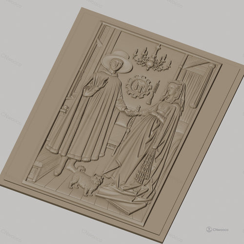 Fichier CNC & impression 3D Portrait de couple historique avec chien et chandelier, haute qualité relief STL