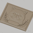 Fichier CNC & impression 3D chat British Shorthair, visage de chat avec feuilles décoratives, haute qualité relief STL
