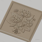 Fichier CNC & impression 3D bouquet d'hortensias, fleurs et feuilles en relief, haute qualité relief STL