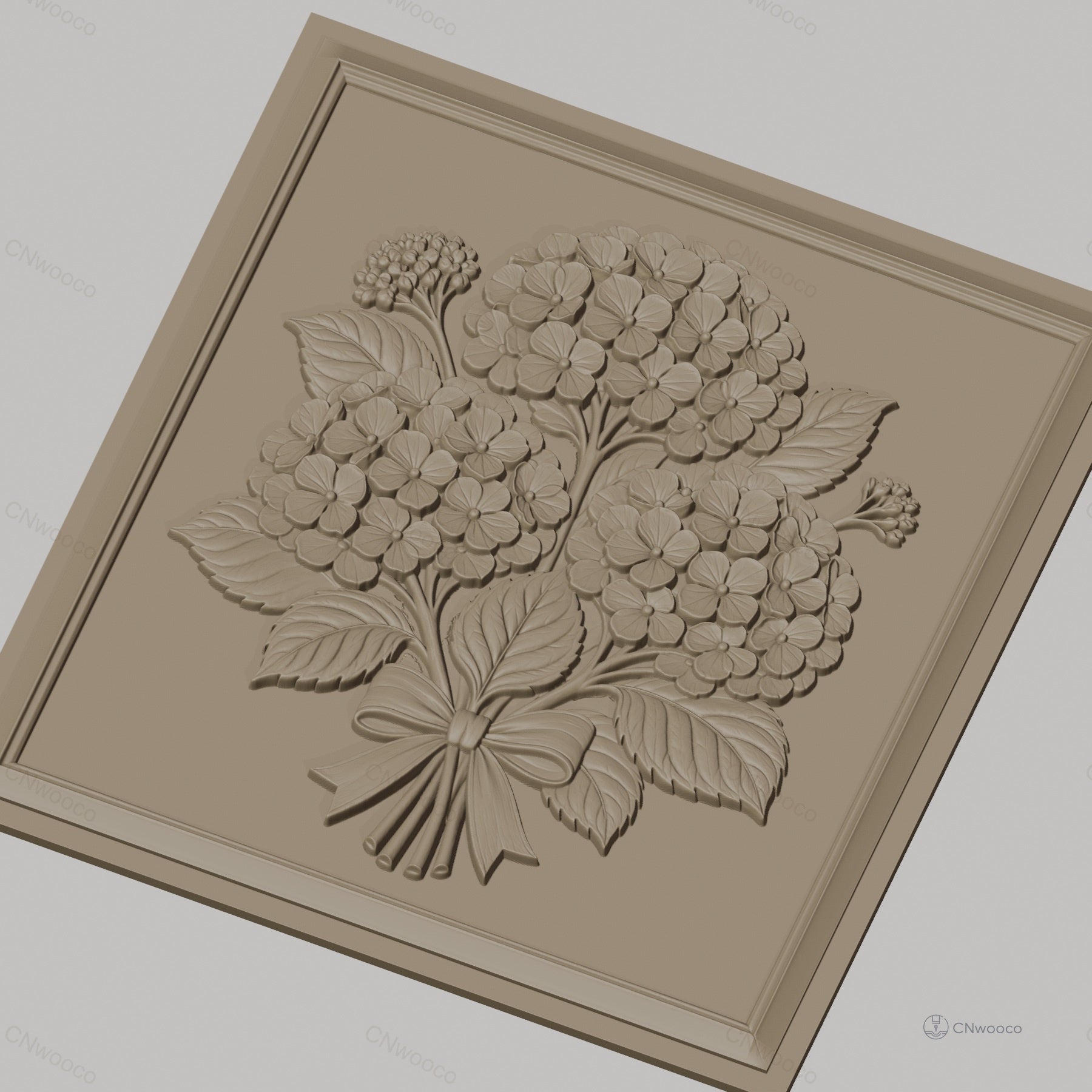Fichier CNC & impression 3D bouquet d'hortensias, fleurs et feuilles en relief, haute qualité relief STL