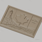 Fichier CNC & impression 3D drapeau Canada, phare, mer, feuilles d'érable, haute qualité relief STL