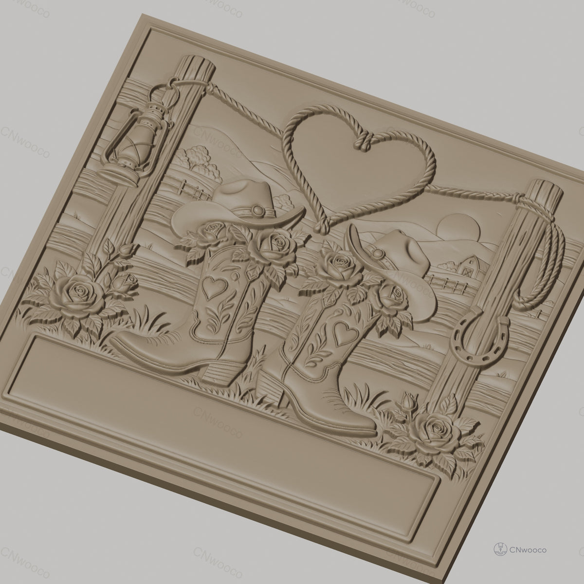 Fichier CNC & impression 3D thème western, bottes, chapeaux, roses, coeur en corde, haute qualité relief STL