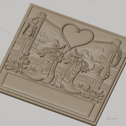 Fichier CNC & impression 3D thème western, bottes, chapeaux, roses, coeur en corde, haute qualité relief STL