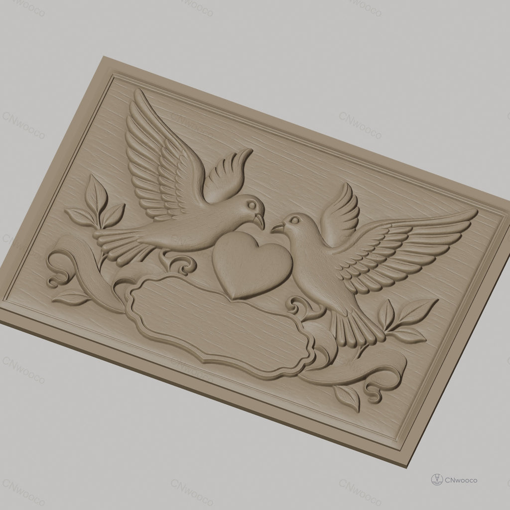 Fichier CNC & impression 3D colombes amour coeur feuilles bannière haute qualité relief STL