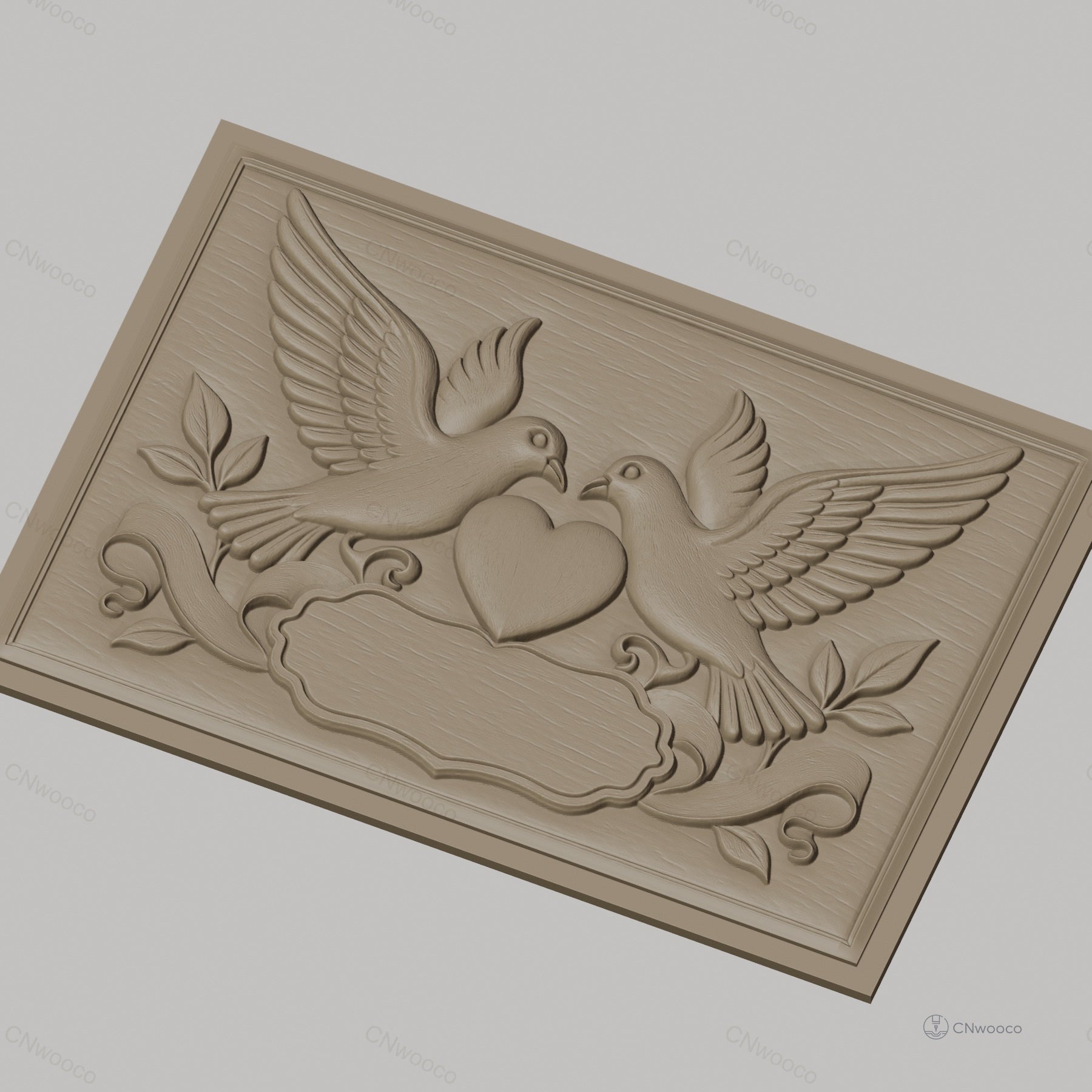 Fichier CNC & impression 3D colombes amour coeur feuilles bannière haute qualité relief STL