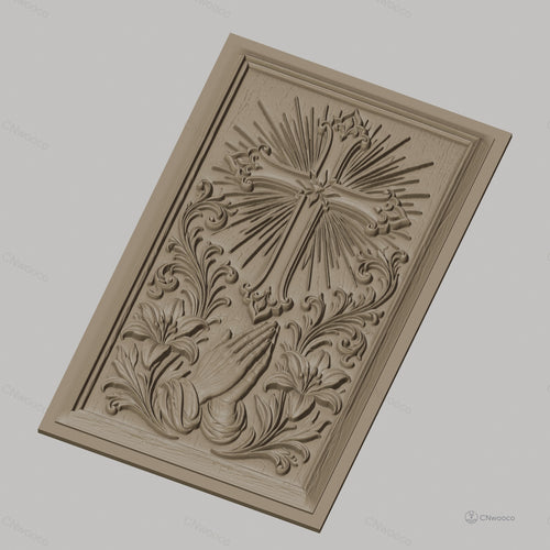 Fichier CNC & impression 3D religieux, croix, mains en prière et lys, haute qualité relief STL