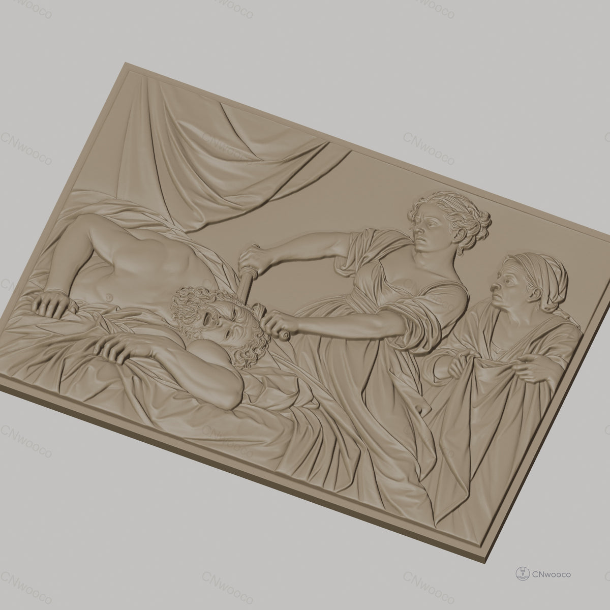Fichier CNC & impression 3D scène biblique Judith décapite Holopherne, drapés et émotions, haute qualité relief STL